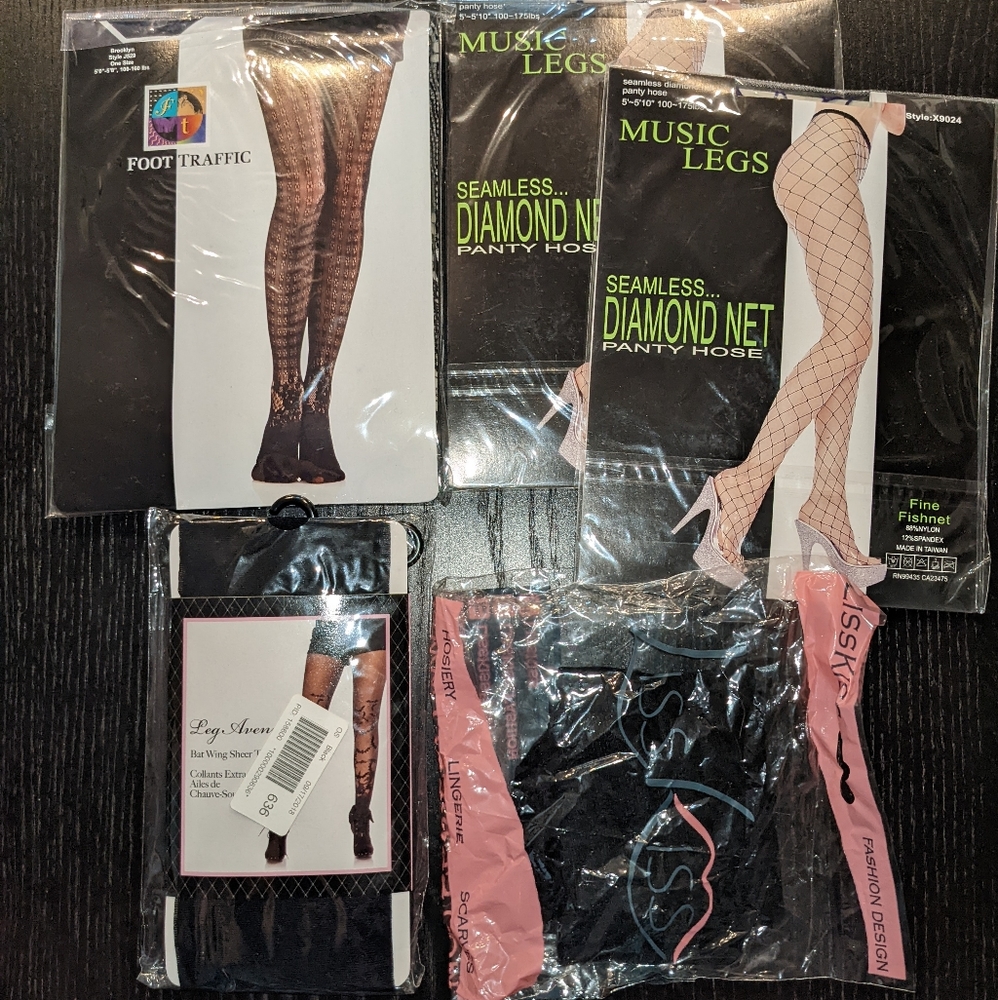 NWT Lot 5 pairs of stockings Bats fishnet lace striped thigh high tights